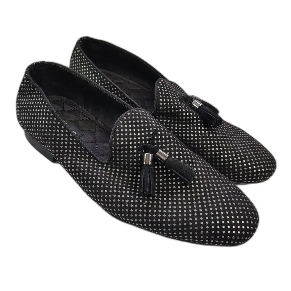 ZARA Men’s Black Polka Dot Tassel Loafers Size EU 40 Slip On Dress Shoes US 7